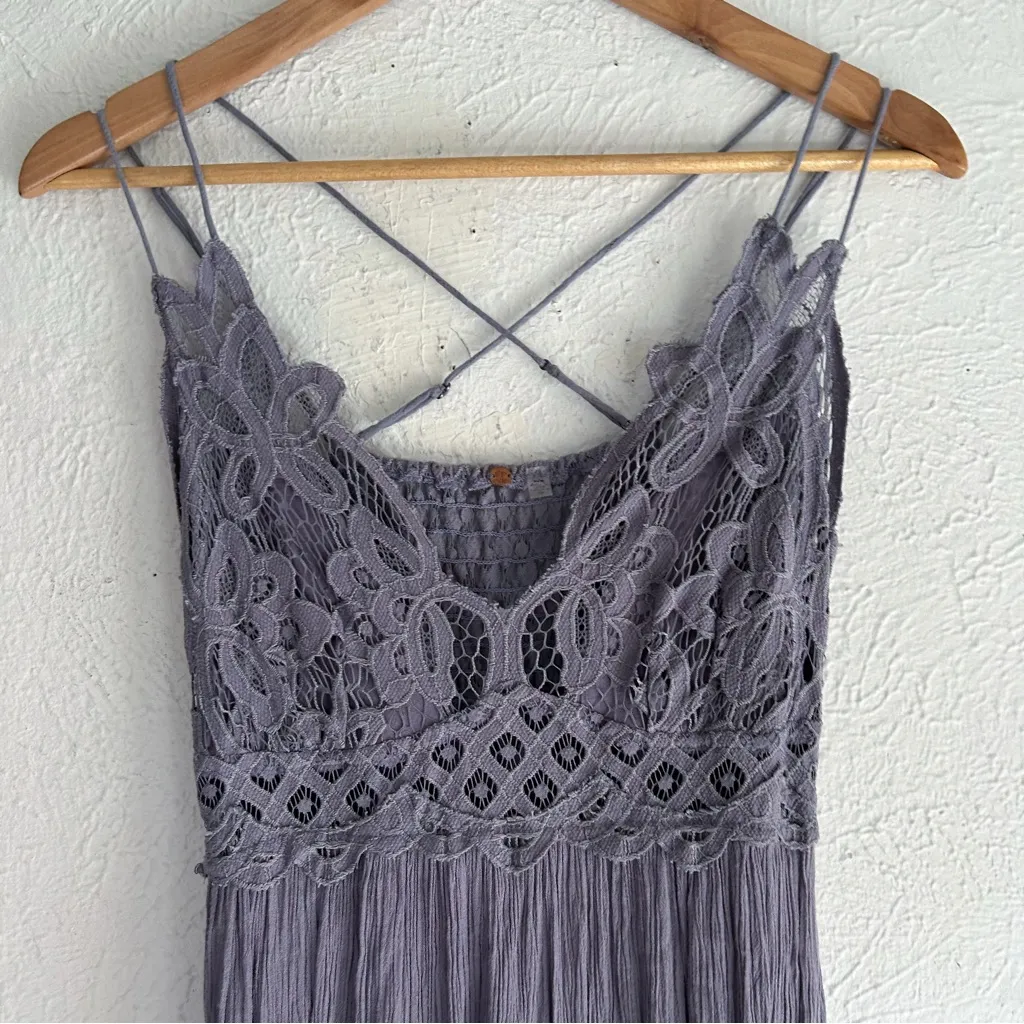 Free People Adella Gray Maxi Dress Boho Crochet Lace Maxi Medium - Image 4