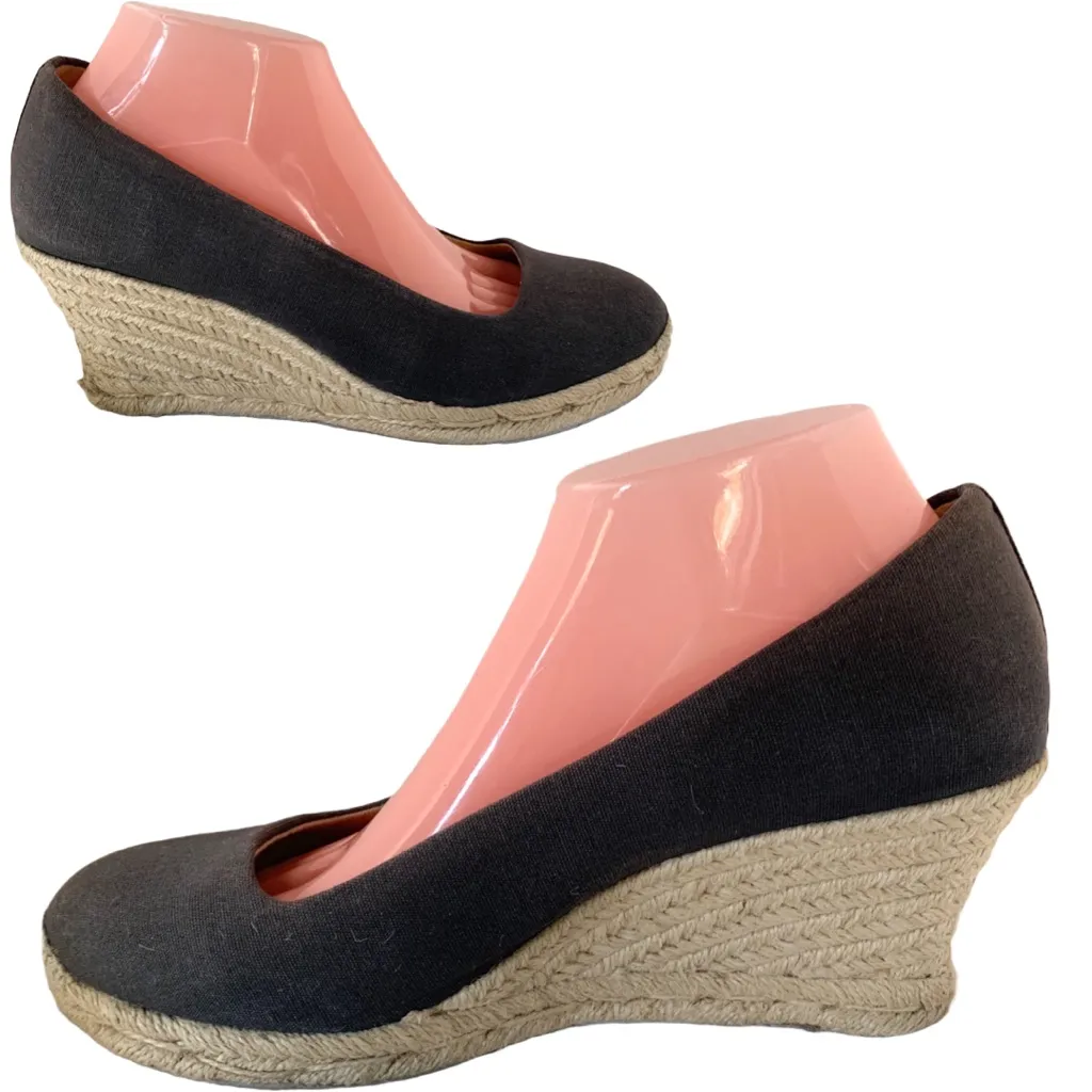 J. CREW GRAY "SEVILLE" CANVAS AND JUTE ESPADRILLE WEDGE HEELS (9.5) - Image 4