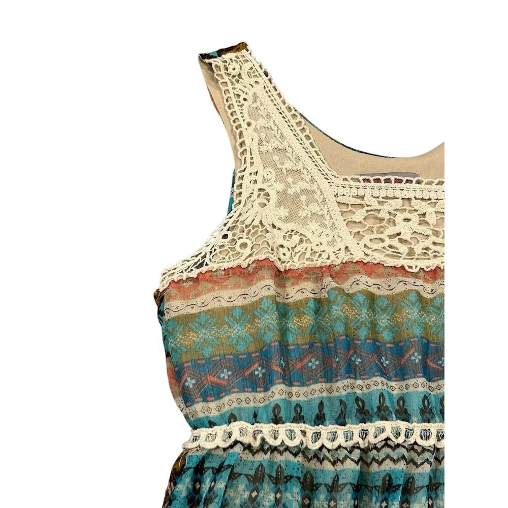 Ultra Pink Midi Dress Juniors M Multicolor Bohemian Sun Sleeveless Casual Lace - Image 2