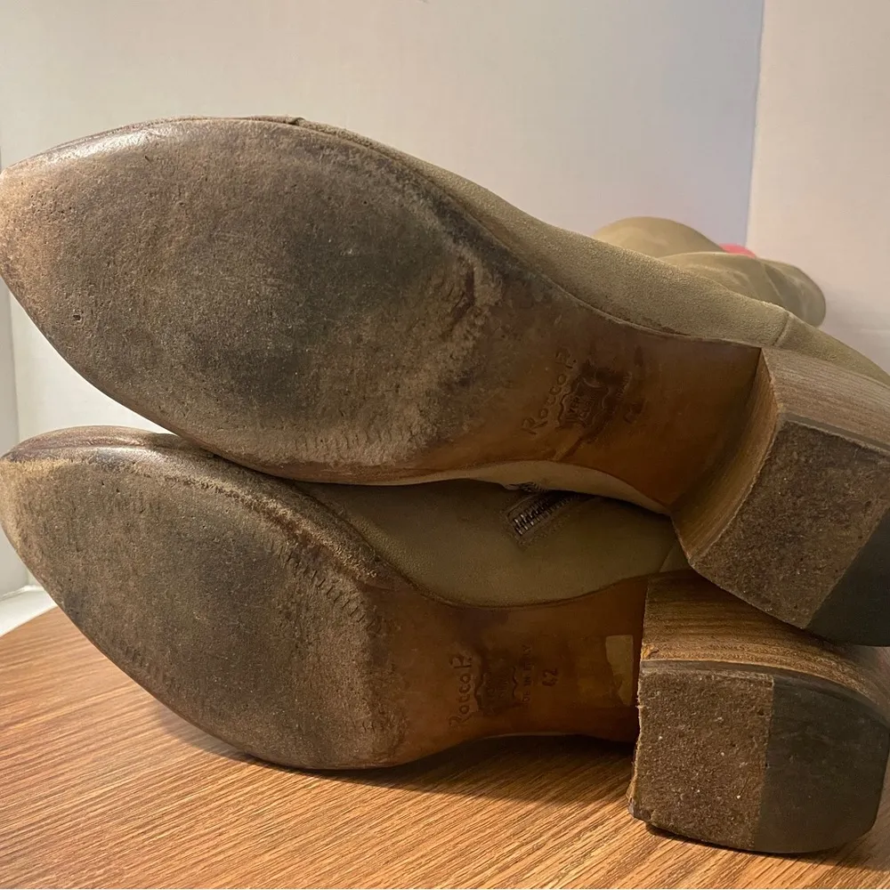 Rocco P Suede Leather Zipper Taupe Beige Calf Height Boots Size 11 - Image 6