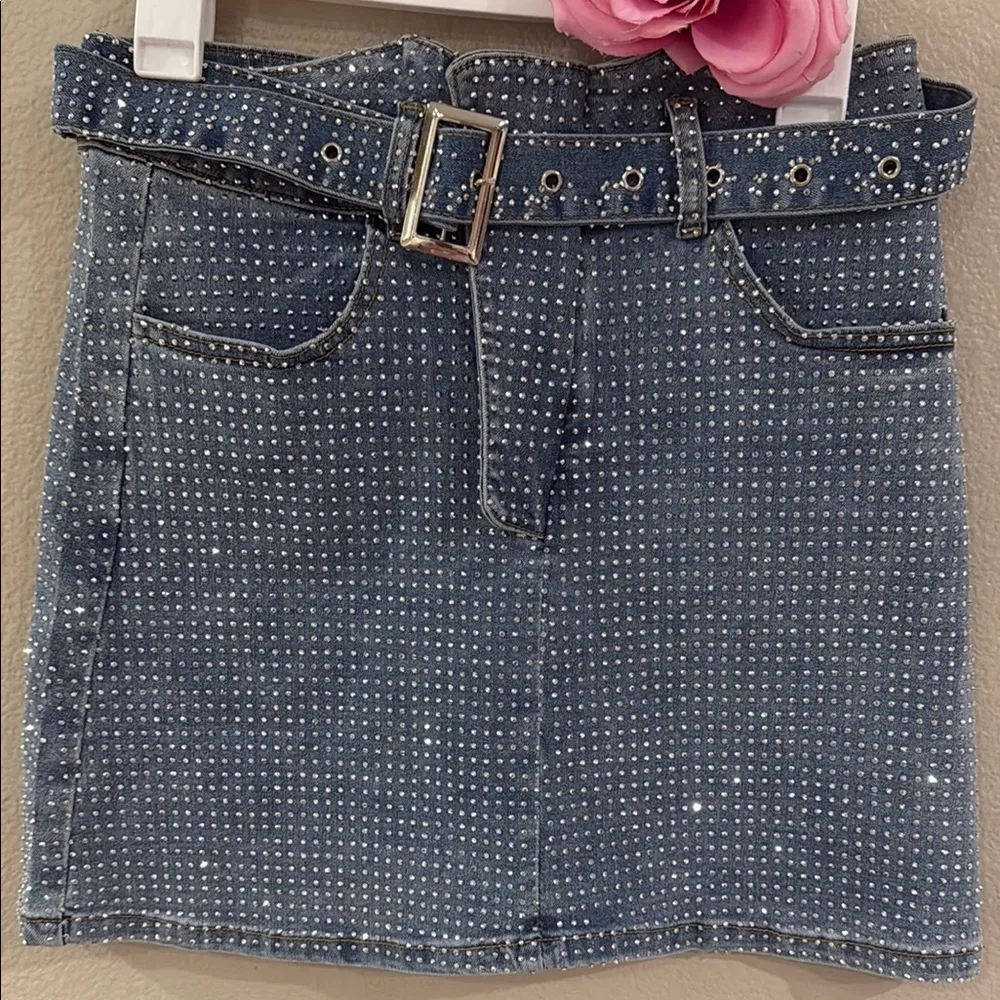 Denim Blue Skirt with Belt Size L - Image 3