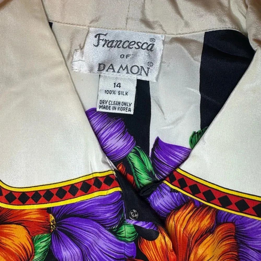 Vintage Francesca of Damon Silk Shirt Size 14 Black - Image 9