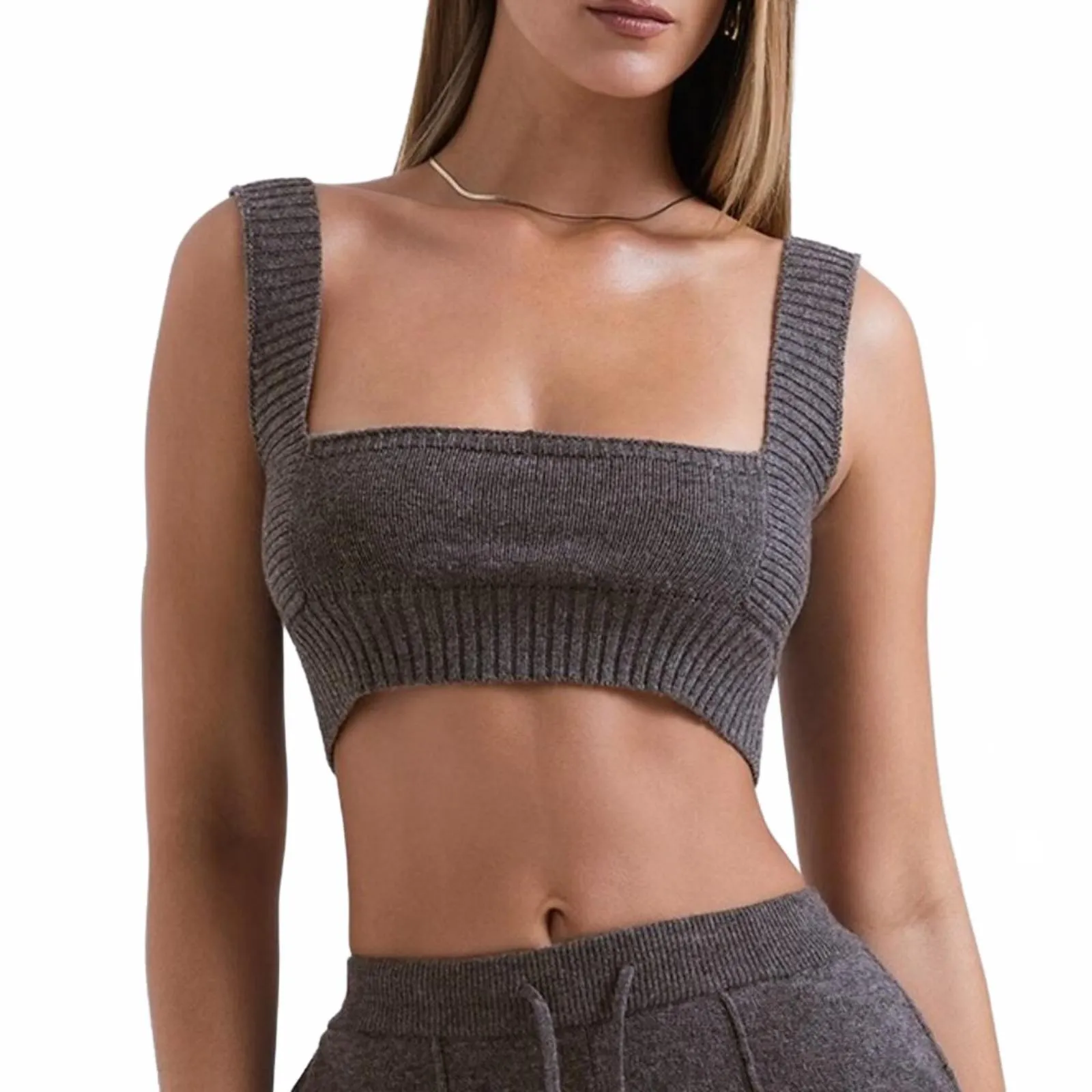 House of CB Sia Cashmere Blend Ribbed Bralette Sweater Top Charcoal NWT XS - Image 2