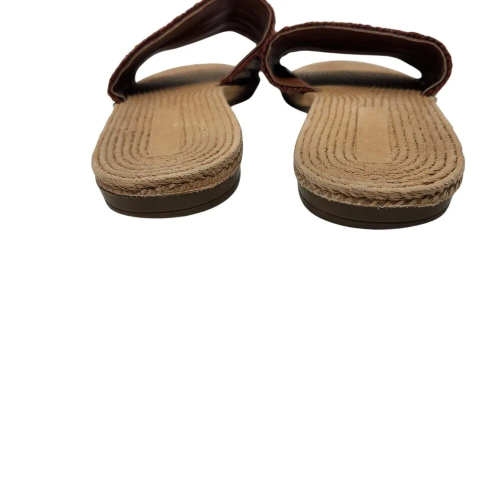 Bamboo Crochet Retro Earthy Brown Tan Boho Slide Sandals Summer Shoe Size 10 - Image 5