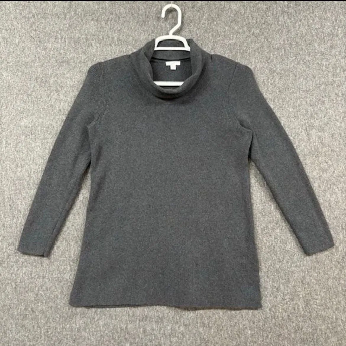 J.Jill Charcoal Gray Cowl Neck Sweater Dress Tunic Side Slits Medium Casual Chic - Image 16