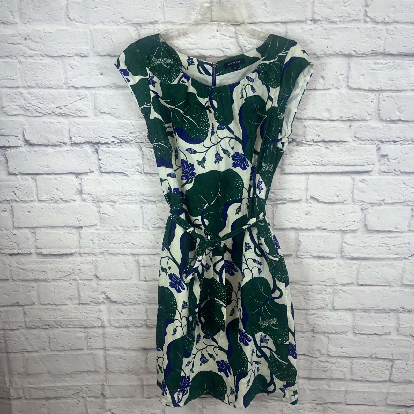 Lands End Women's 100% Linen Lined Botanical Print Beachy Dress Size 12 - Image 4