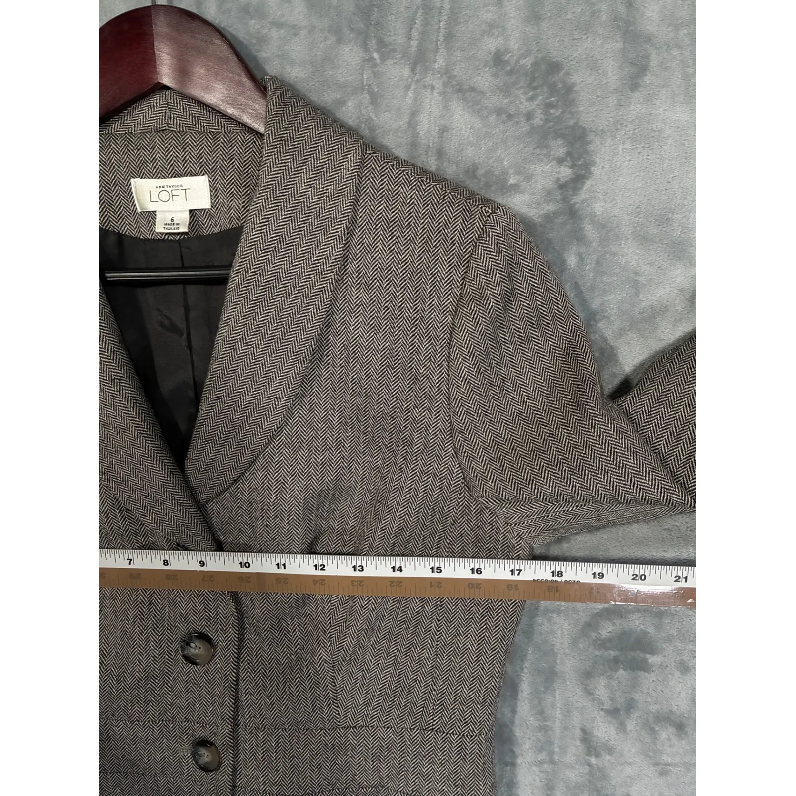 EUC LOFT Wool Herringbone Blazer Jacket Women's 6 Gray Office Career - Image 8