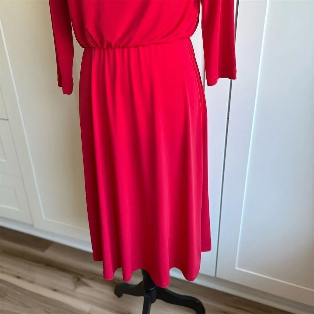 London Times Women's Red Blouson Midi Dress Size 6 Casual 3/4 Sleeve Retro - Image 3