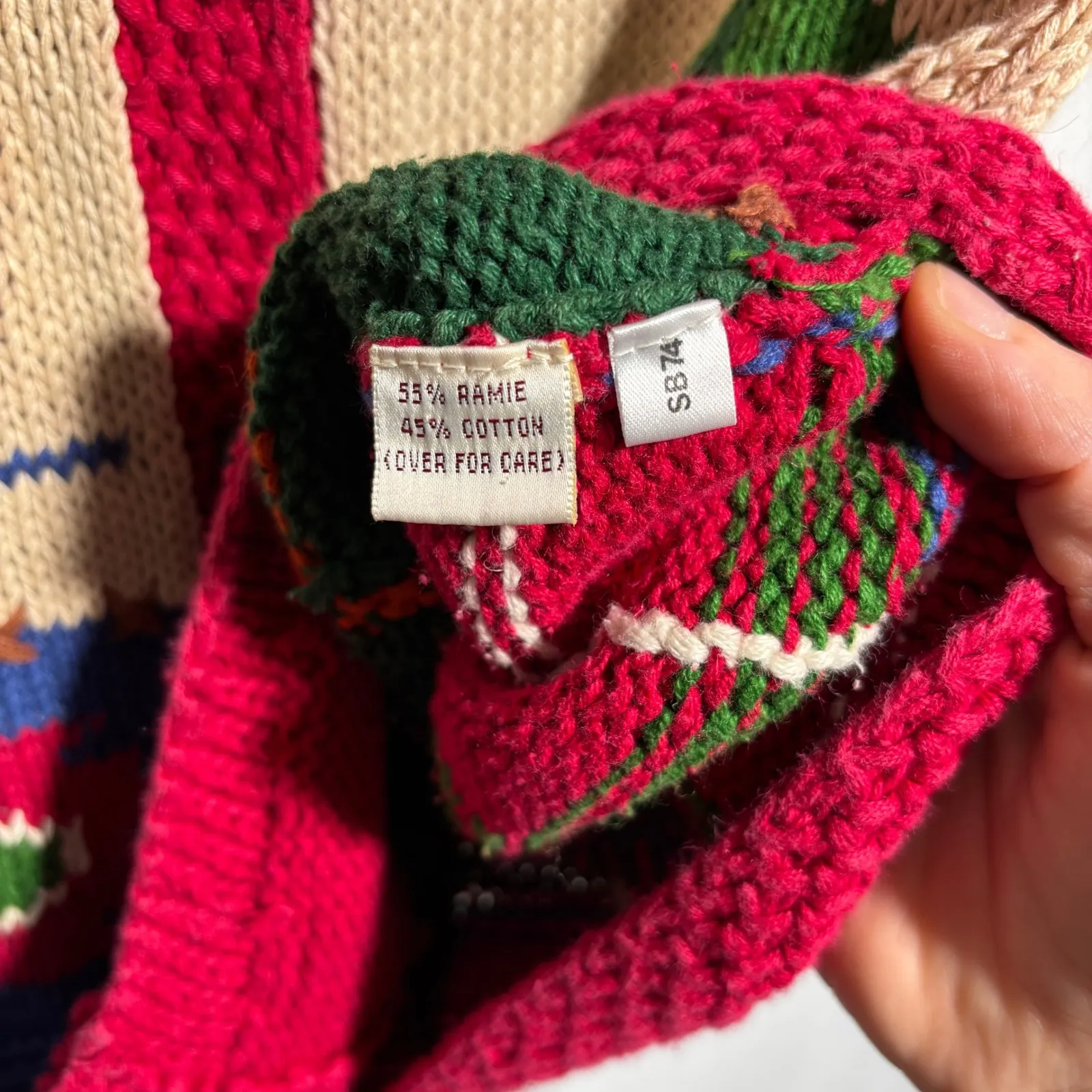 Vintage 90s Camping Outdoor Scene Fishing River Deer Hand Knit Sweater Womens S - Image 4