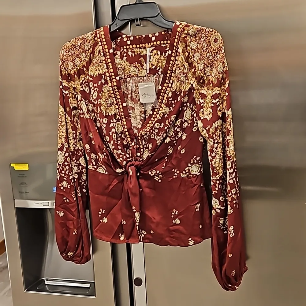 💕FREE PEOPLE💕 Run Free Tunic~ Satin Chocolate Combo Print XS NWT - Image 12