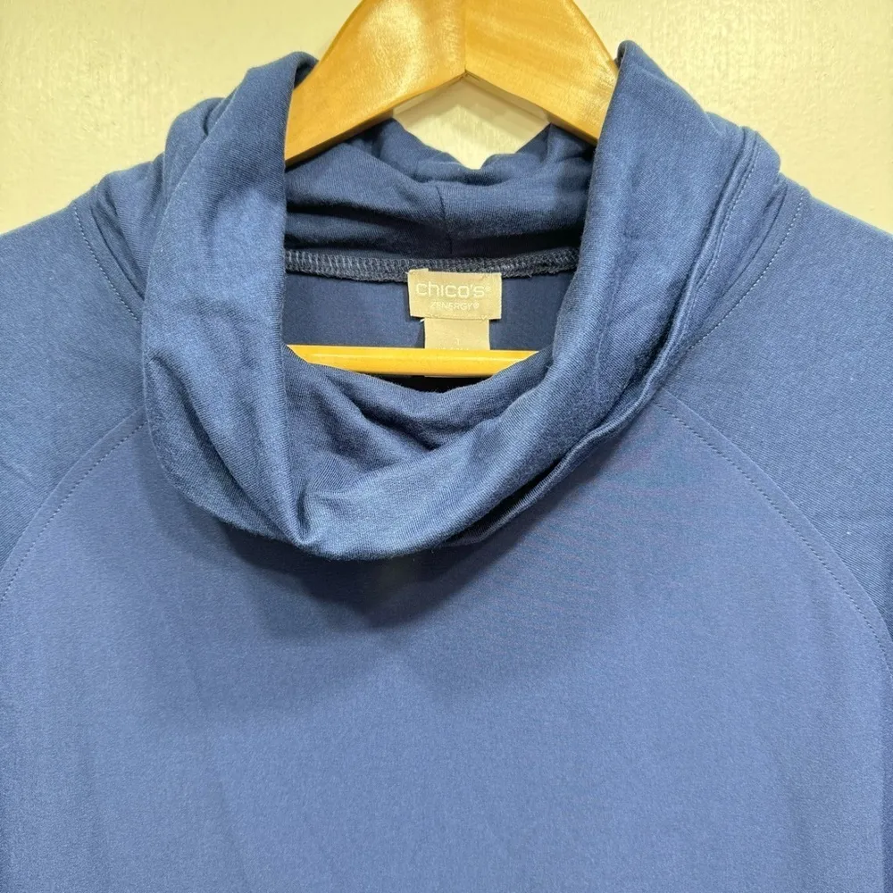 Chico’s Zenergy Mixed Knit Pullover Long Sleeve Top in Tonga Navy Blue 1/M - Image 9