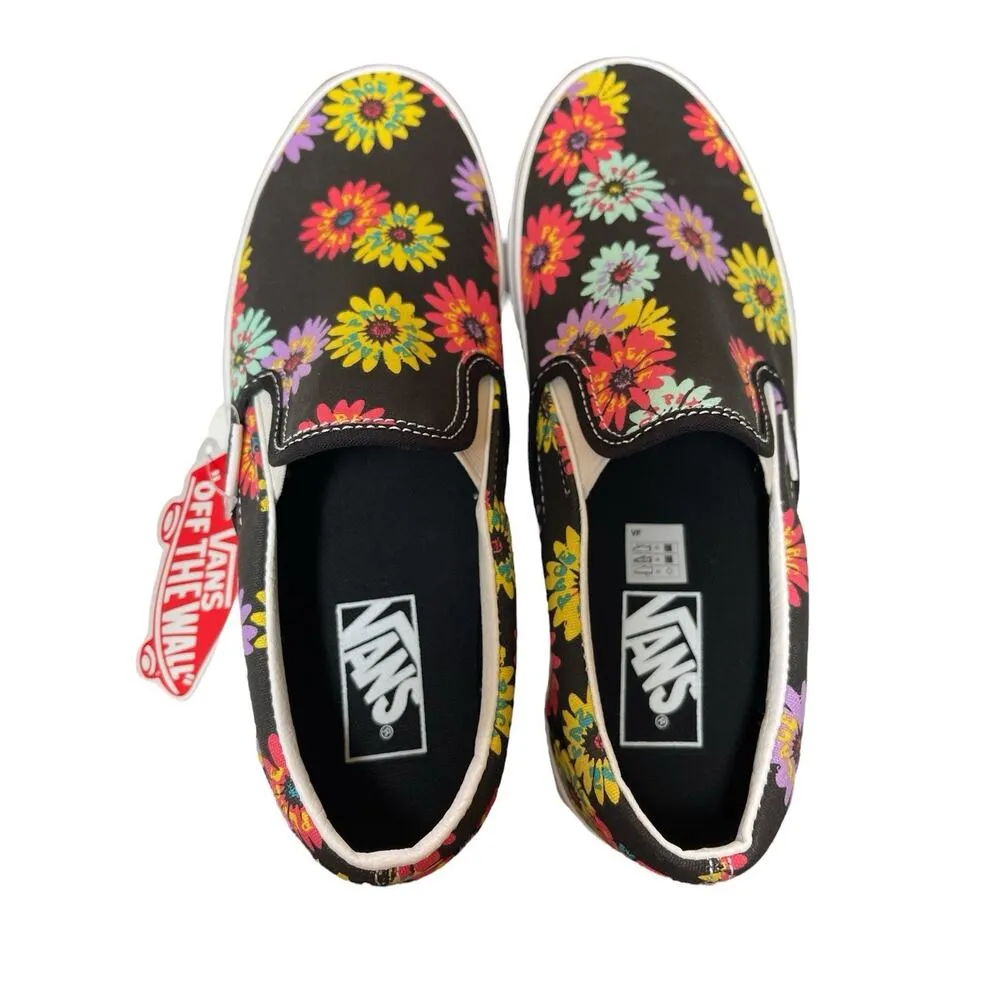 Vans Classic Slip On Peace Floral Black Shoes Sneakers Womens Size 8 Mens 6.5 - Image 4
