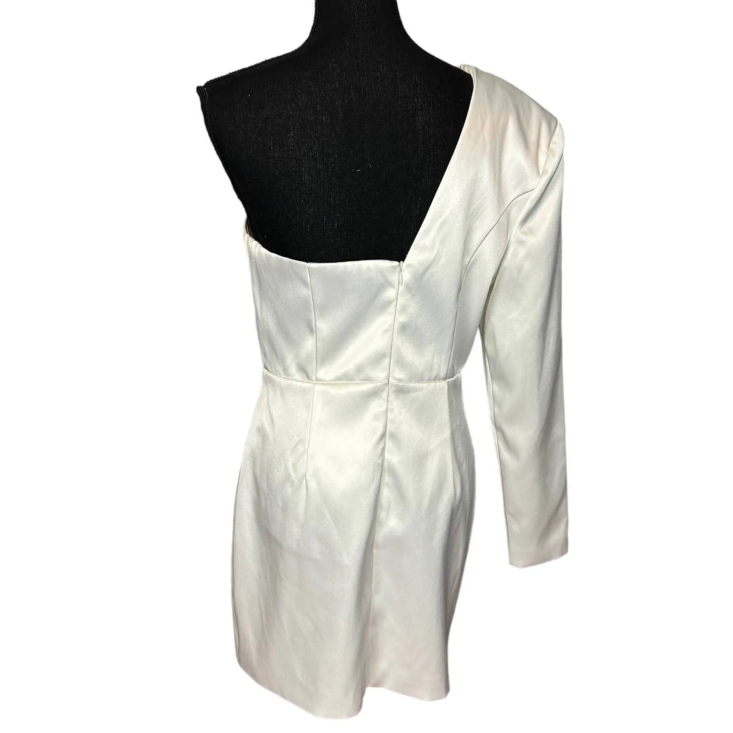 NBD White Satin Mini Dress LARGE Bridal One Shoulder Bustier Cocktail $238 NEW - Image 6