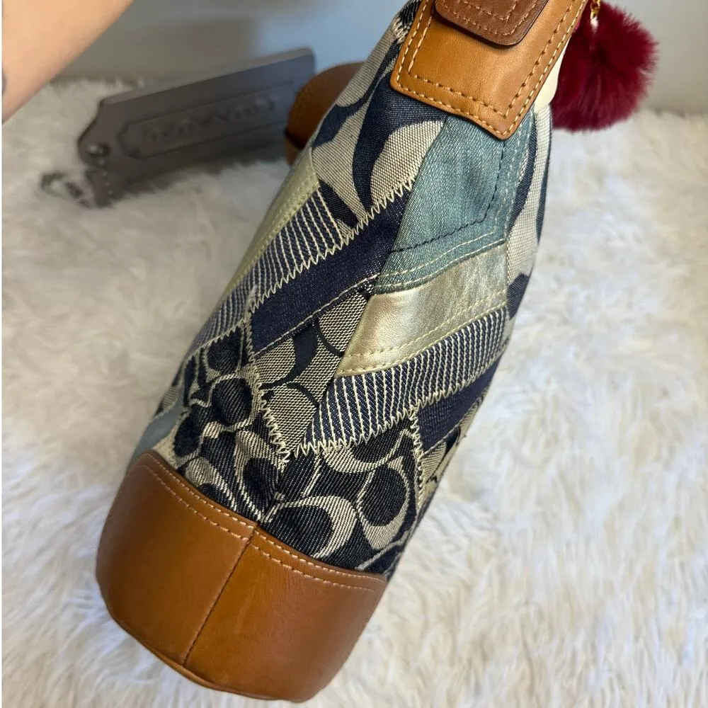 y2k Rare COACH Denim Leather Patchwork Shoulder Bag Crossbody - Image 4