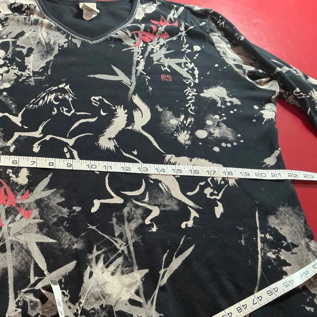 Jess & Jane Top Womens 1X Cotton Horse Print Artsy Equestrian Western Boho comfy Black - Image 11