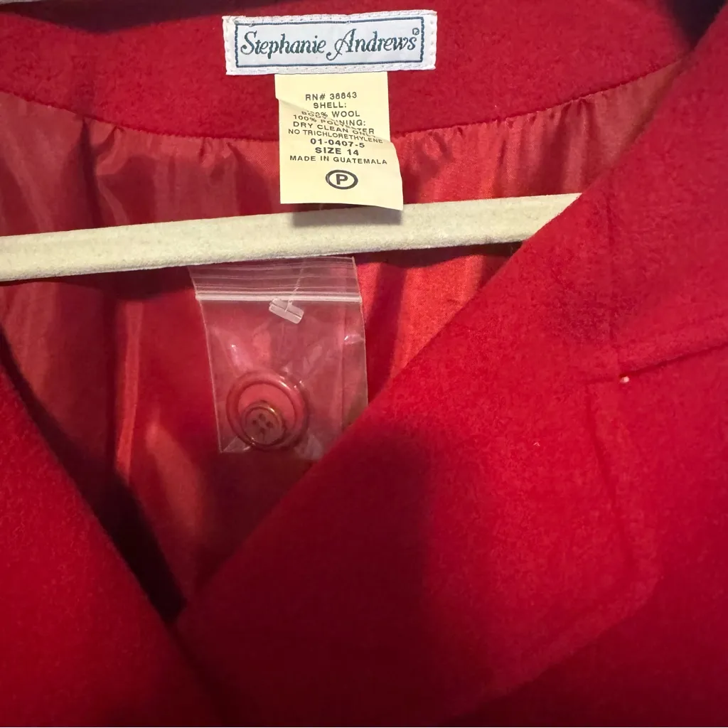 Vintage Stephanie Andrew’s Size 14 Petite Long Red 100% Wool Overcoat NWOT - Image 6