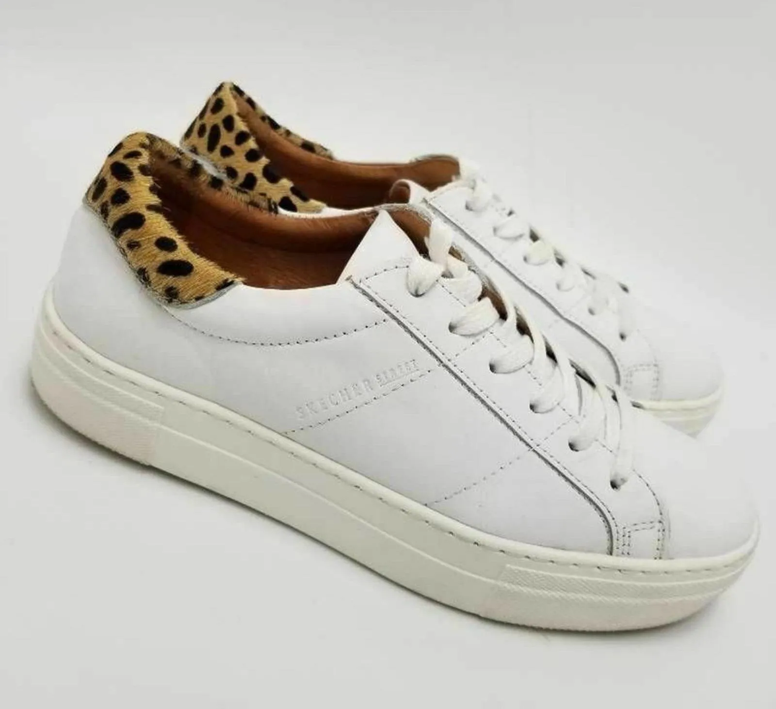 Skechers Womens White Leather Platform Lace Up Sneakers With Animal Print Sz 7.5 - Image 2