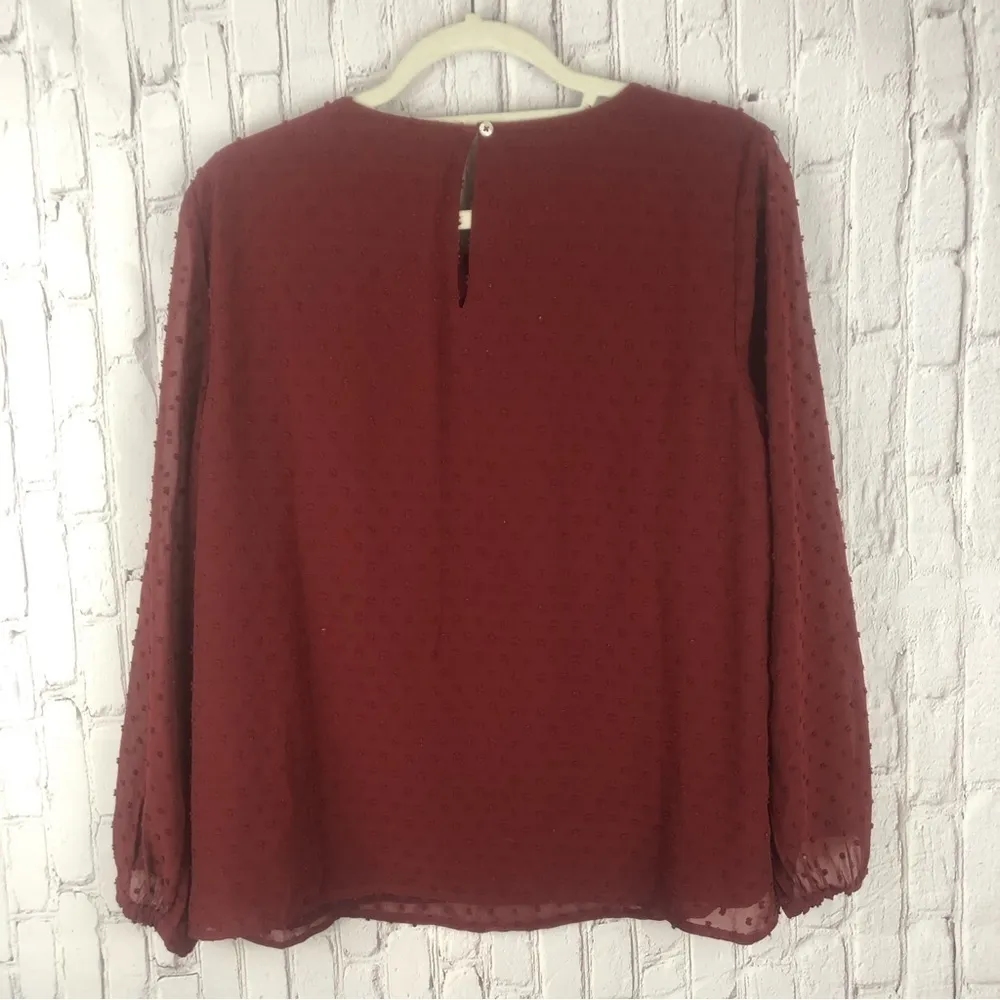 J.Crew red clip dot long sleeve ruffle front blouse size 12 - Image 7