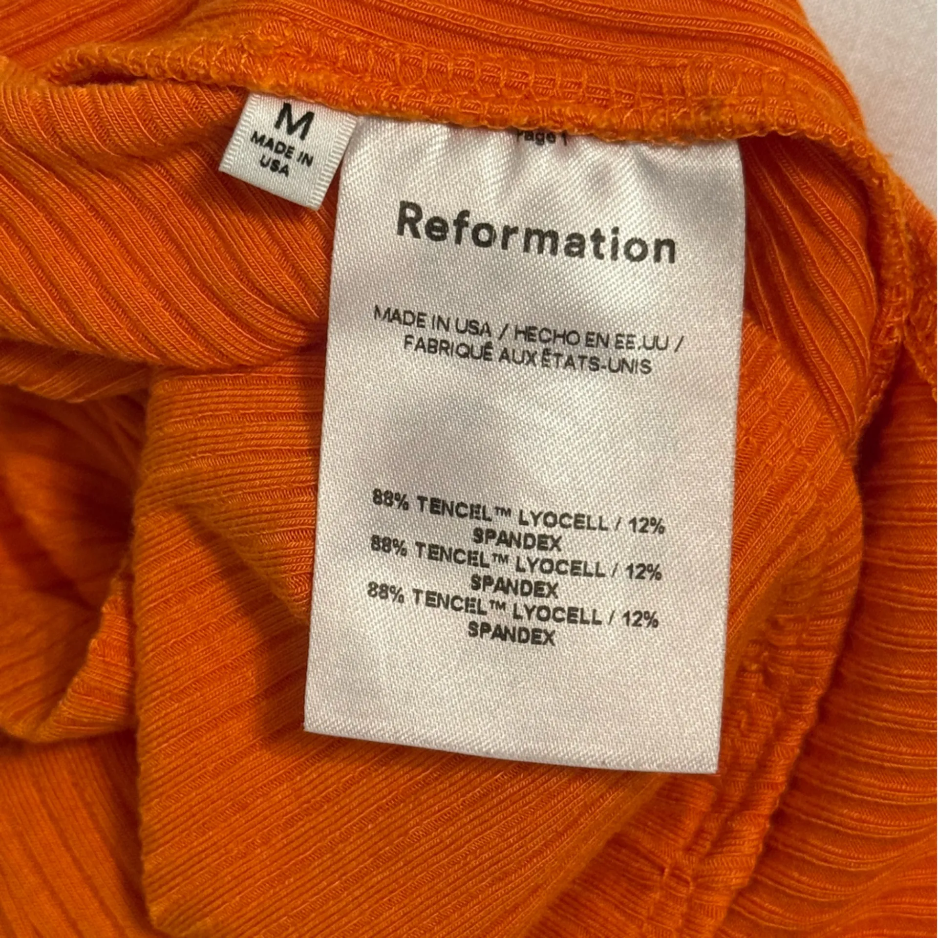 Reformation Aversa Cropped Ribbed Stretch-Knit Halterneck Top In Orange - Image 6