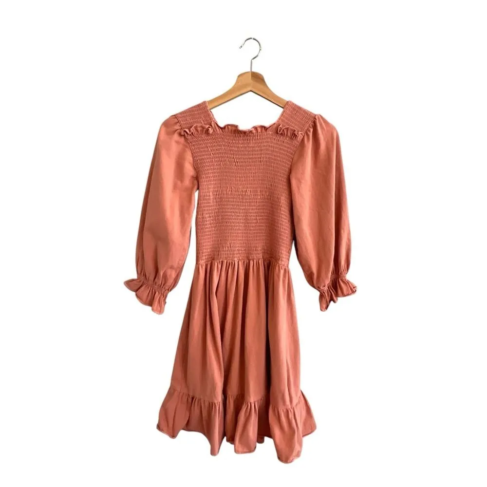 Eliyas Label Smocked Milkmaid Dress Size XS Ruffle Cottagecore Romantic Orange - Image 4