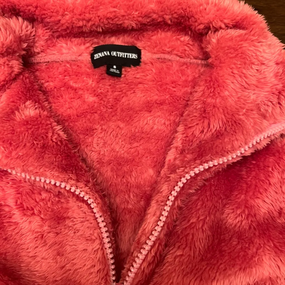 Dusty Rose Color-Block Kangaroo-Pocket Sherpa Pullover - Women size small - Image 2