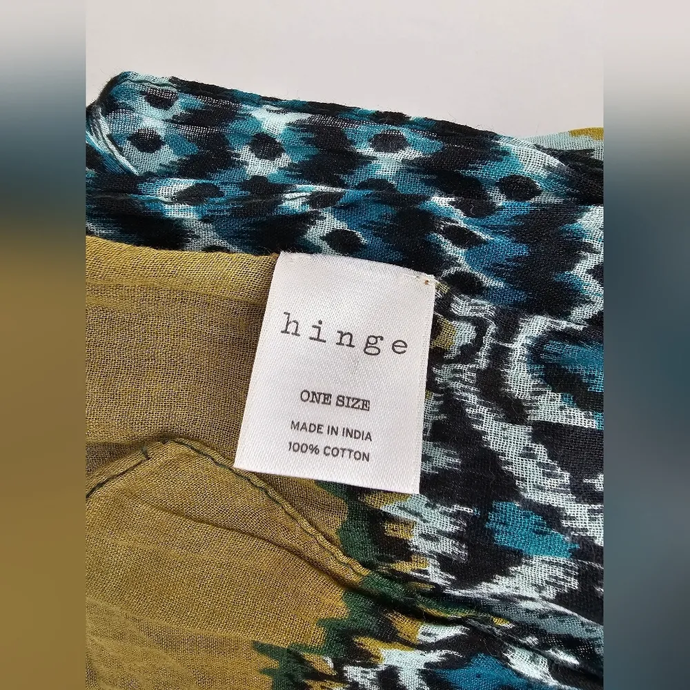 Hinge Teal and Yellow Patterned Wide Wrap Scarf Cotton Scarf Green - Image 4