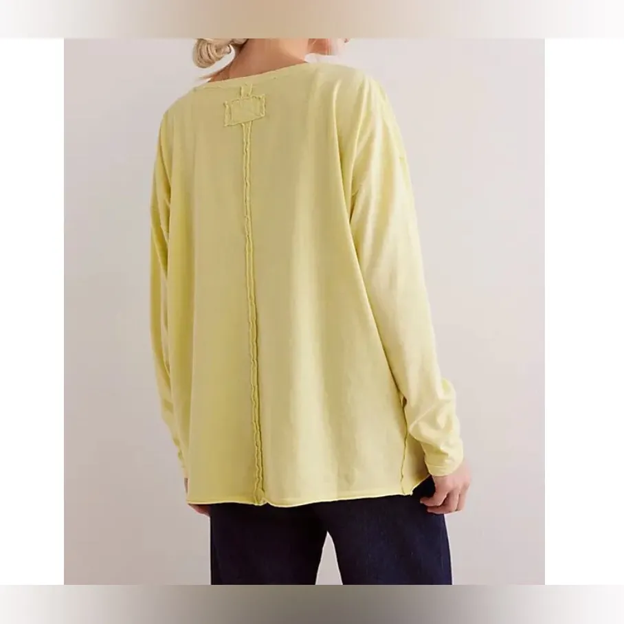 NWOT Free People We The Free Nina V-Neck Long-Sleeve Tee - vintage yellow - XL - Image 3