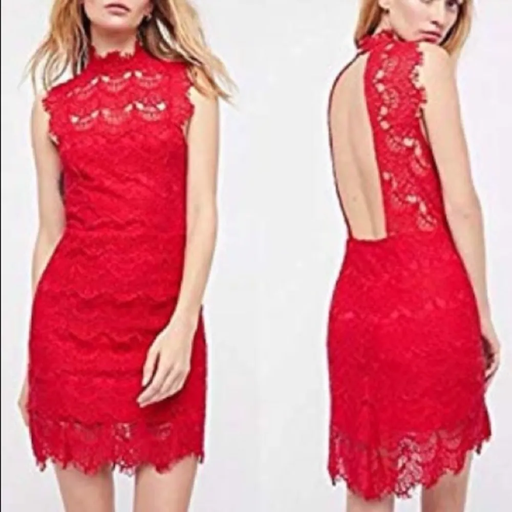 NEW Free People Daydream Bodycon Lace Minidress size L Red - Image 2