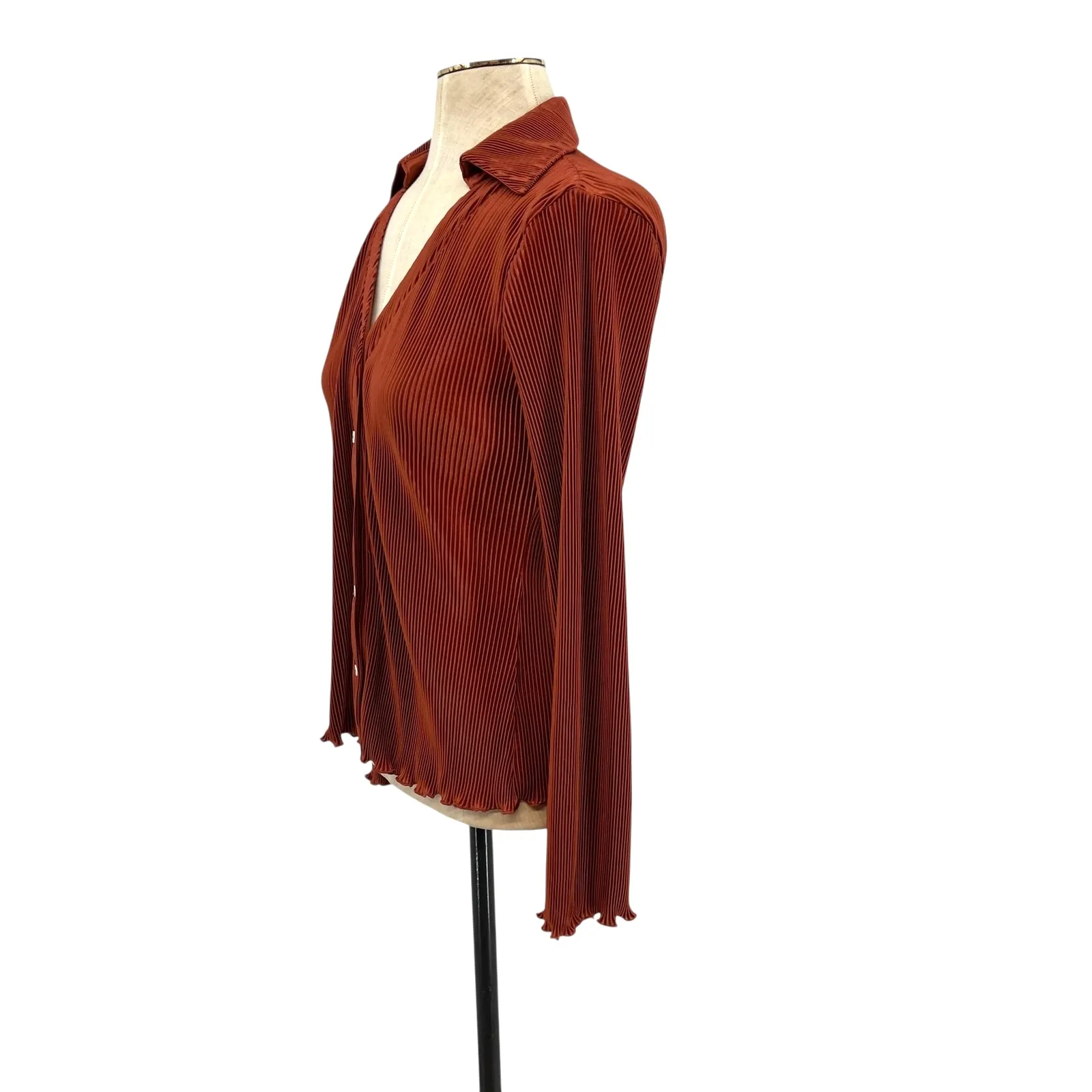 Anthropologie Dolan Lettuce-Hem Buttondown Top Pleated Flare Sleeve‎ Rust XS - Image 7