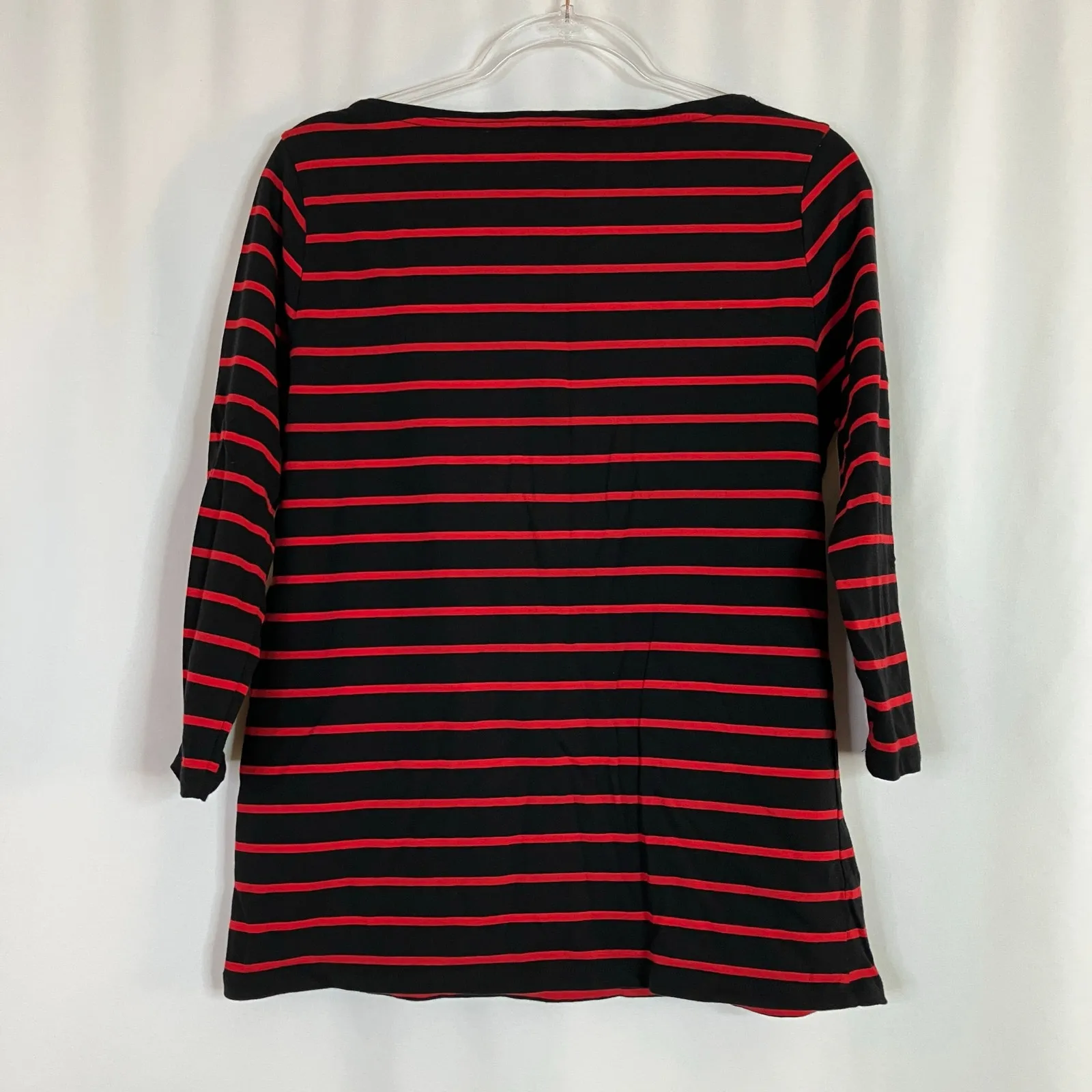 Jones New York | Black Red Stripe 3/4 Sleeve Tee Shirt Cotton Womens Large - Image 5