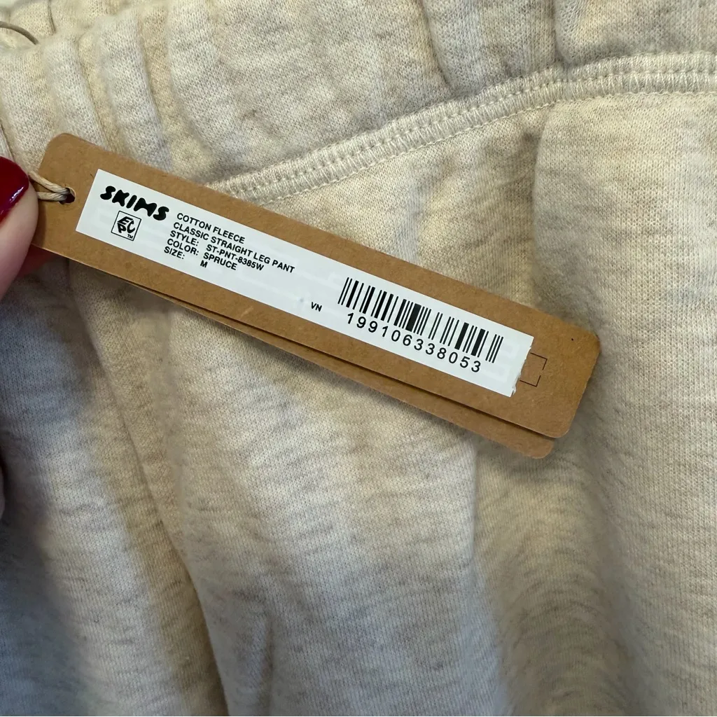 SKIMS Classic Cotton Fleece Straight Leg Pants Oatmeal Heather Size Medium - Image 5