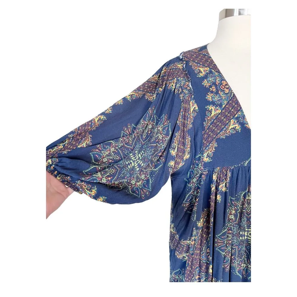 FREE PEOPLE Girl Talk Hi-Low Tunic Dress Midnight 3/4 Balloon Sleeve Medium EUC - Image 4