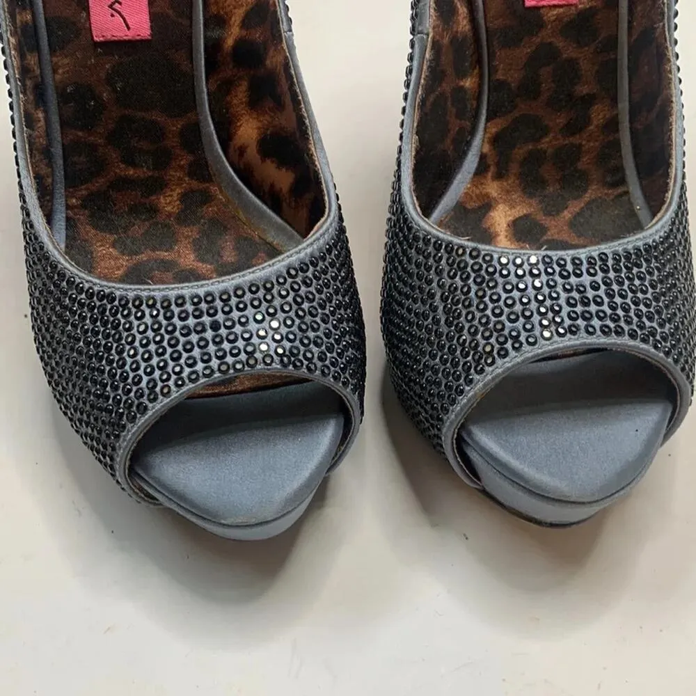 Betsey Johnson Glitzee Shiny Blue Silver Heels Stilettos Star Shoes S-094 Sz 6.5 - Image 5