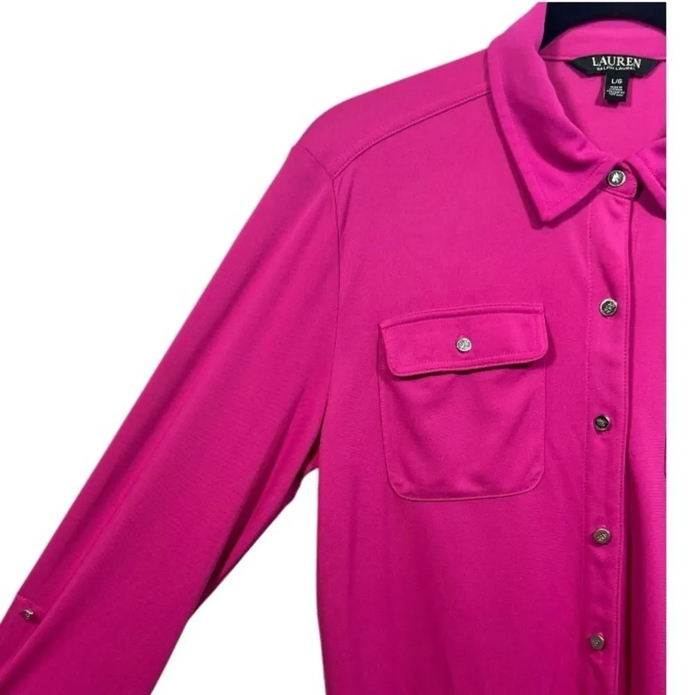 Lauren Ralph Lauren Long Sleeve Button Down Blouse Top Pink Size Large Old Money - Image 5
