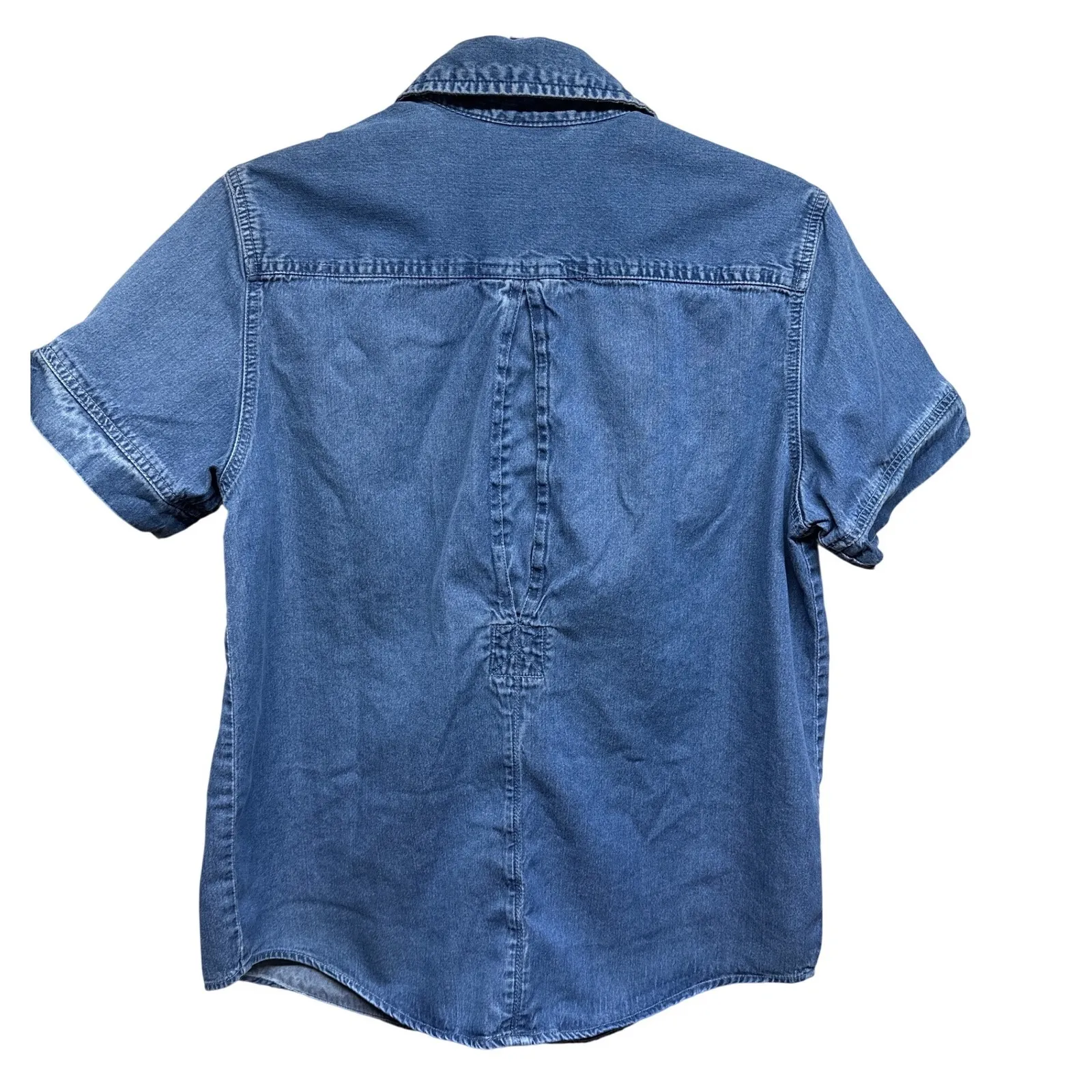 Kathy Ireland Women's Blue Denim Short Sleeve Collared Shirt Size Small - Image 3