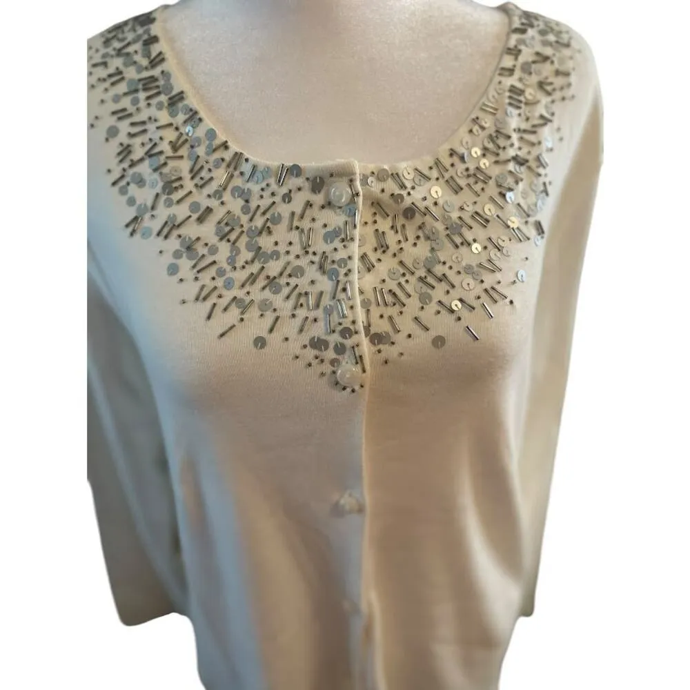 Rafaella White 100% Cotton Cardigan Sweater Size Petite Medium - Image 3