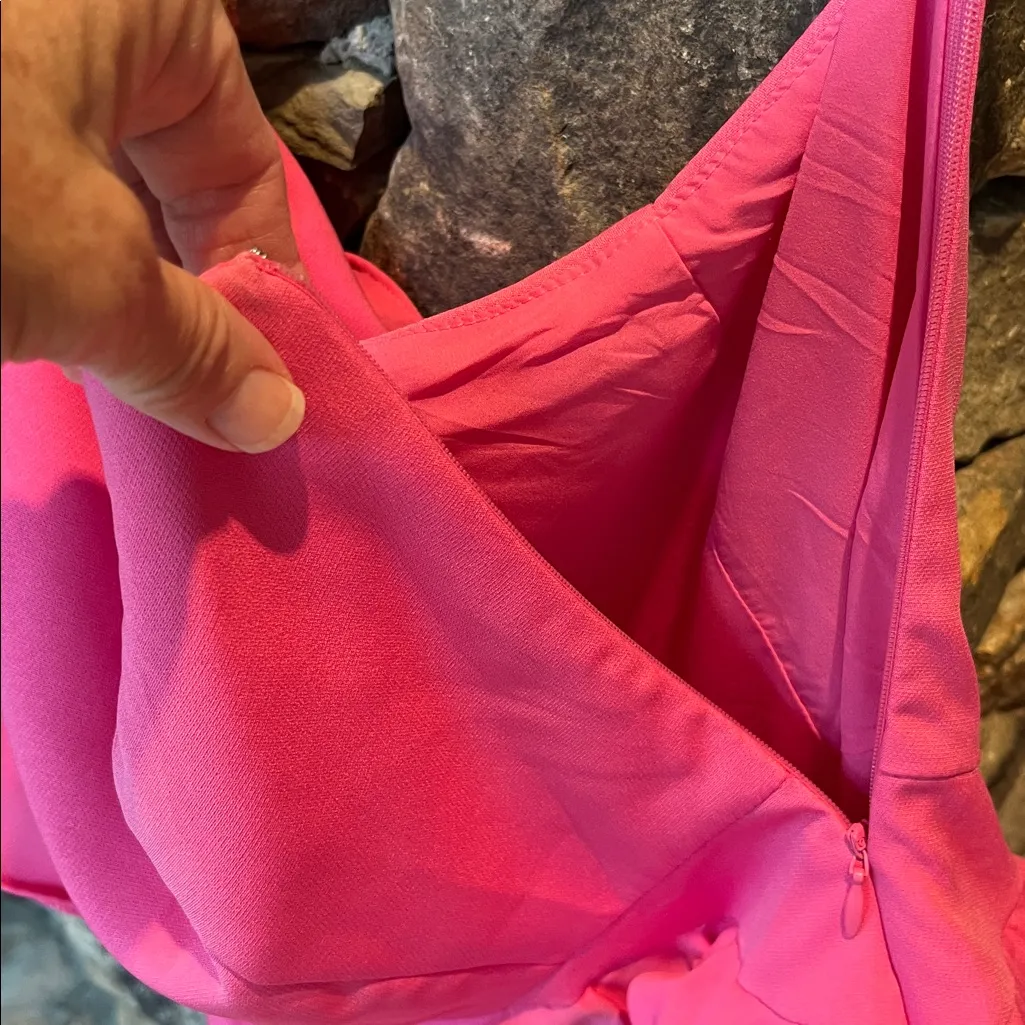 One Shoulder Pink Dressy Party Ruffle Romper - Image 6