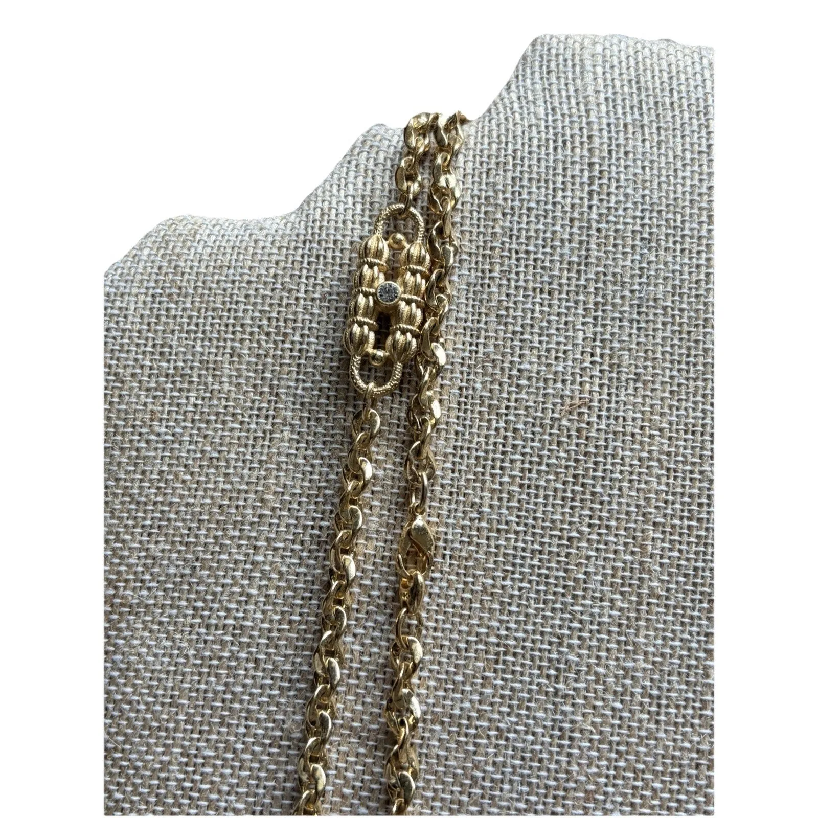 Vintage VTG JBK Camrose Kross Jacqueline Kennedy Gold Tone CZ Paperclip Necklace - Image 2