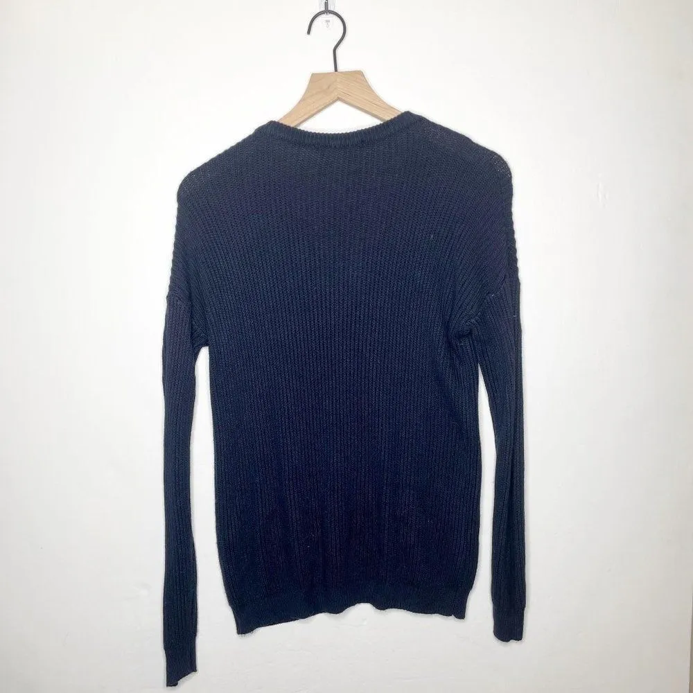 Brandy Melville Ribbed Knit V Neck Pullover Sweater Cotton Navy Blue - Image 4