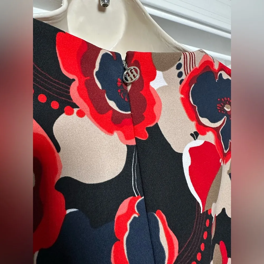 Tommy Hilfiger Classic Vintage Style Red/Navy Floral Signature Midi Dress Size 6 - Image 10