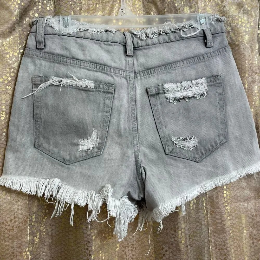 Vervet High Rise Distressed Destroyed Antique Gray Cut Off Grunge Shorts Small - Image 2