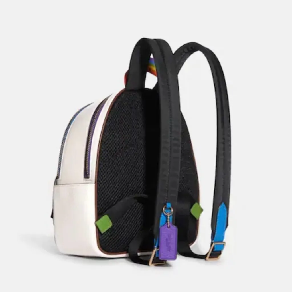 NWOT Coach Mini Court Backpack With Rainbow Print White In Pebbled Leather - Image 4