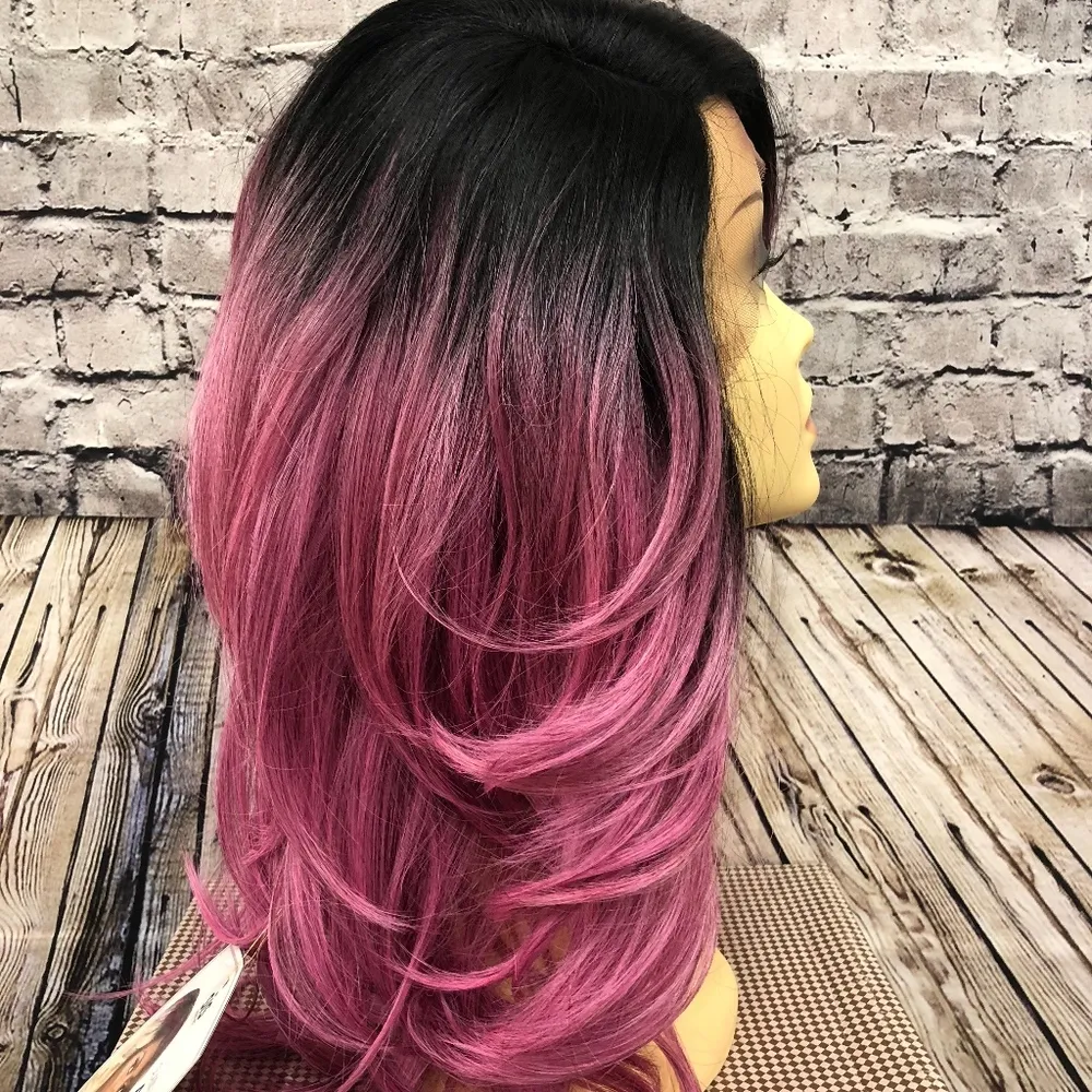 Argan Glam synthetic lace front wig Rose New Pink - Image 2