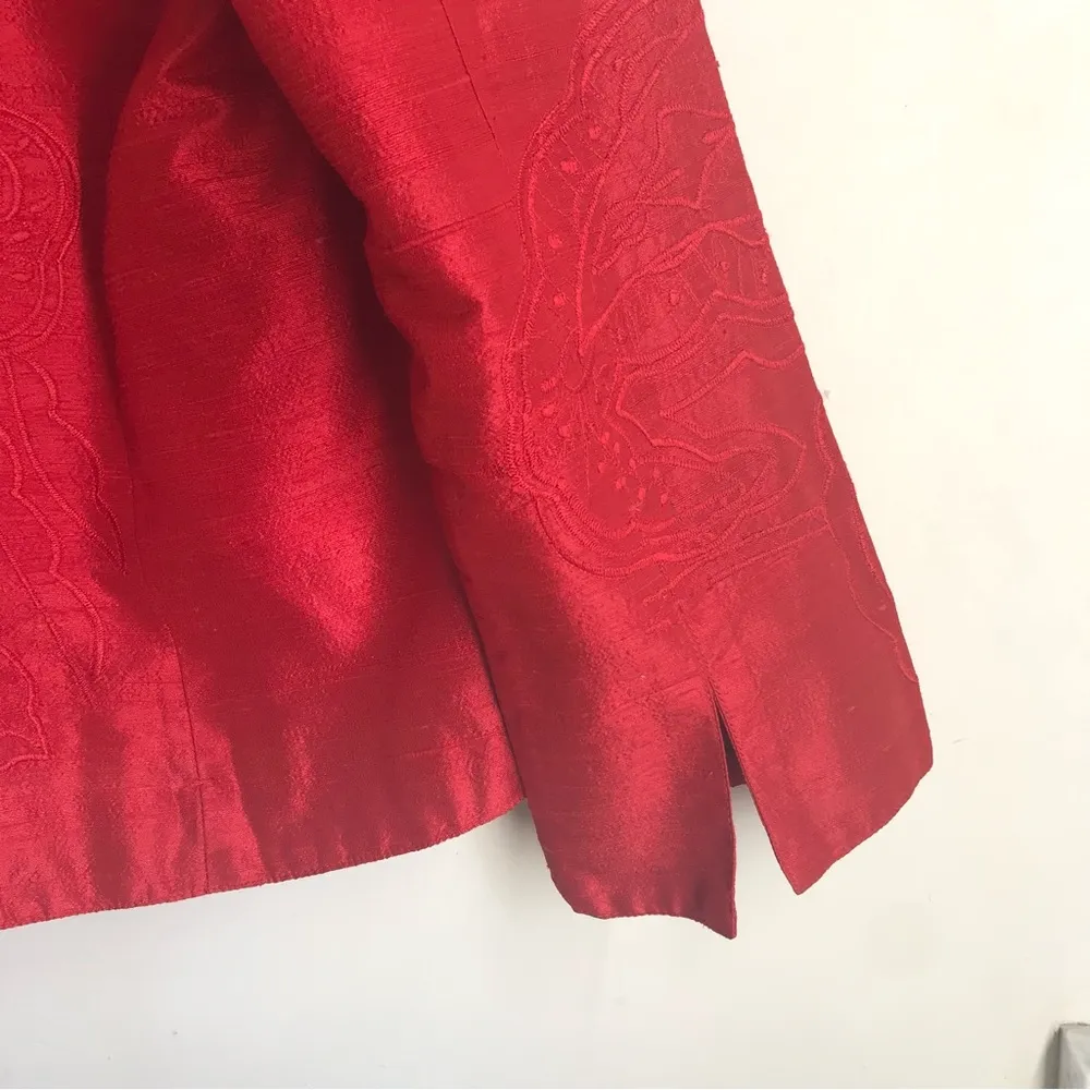 Norm Thompson Vintage Silk Red Embroidered Open Front Blazer Jacket size S - Image 7