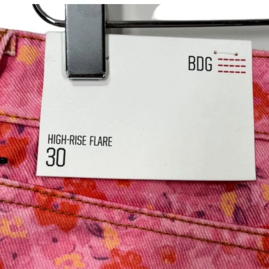 BDG Pink and Red Floral High-Rise Flare Jeans NWT - Image 6
