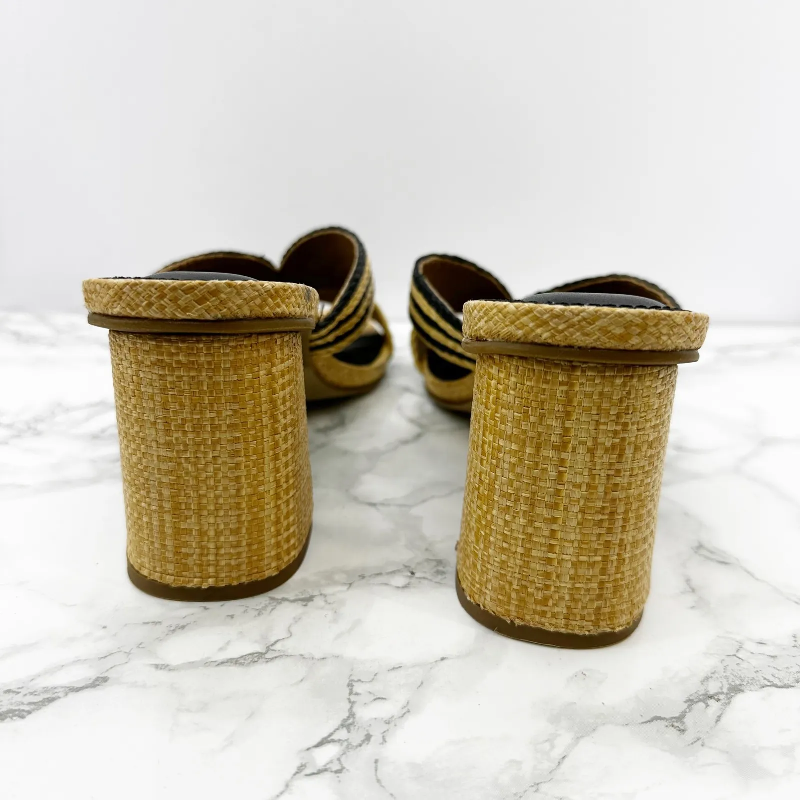 DV Dolce Vita Haady Rafia Straw Wedge Slide Sandals Women Size 10 Black Tan - Image 3