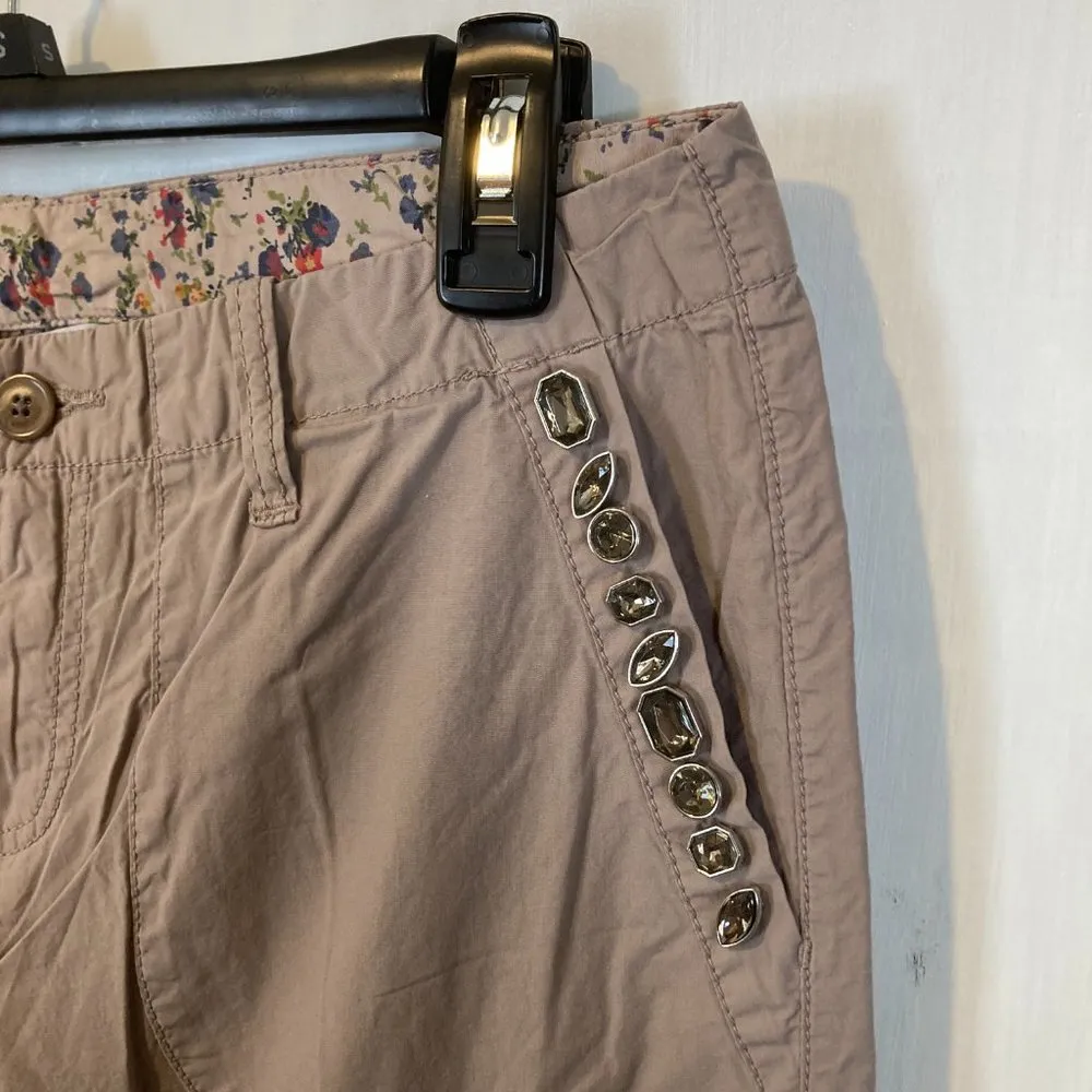 Liu Jo women's size 28 gem embellished cargo pocket zipper cropped trouser pants Brown - Image 2
