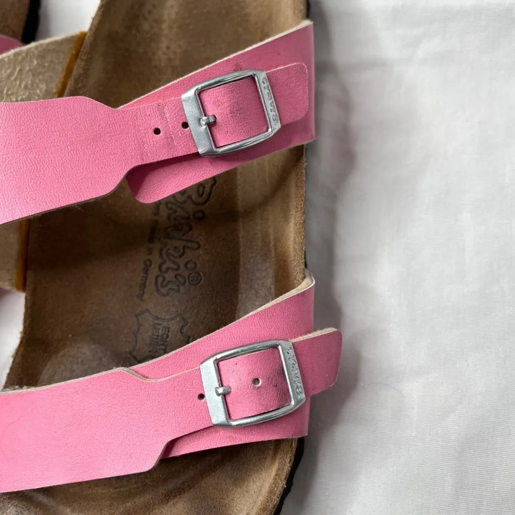 Birkis by Birkenstock Pink Leather Footbed Sandals 41 EU 10 US Narrow - Image 4