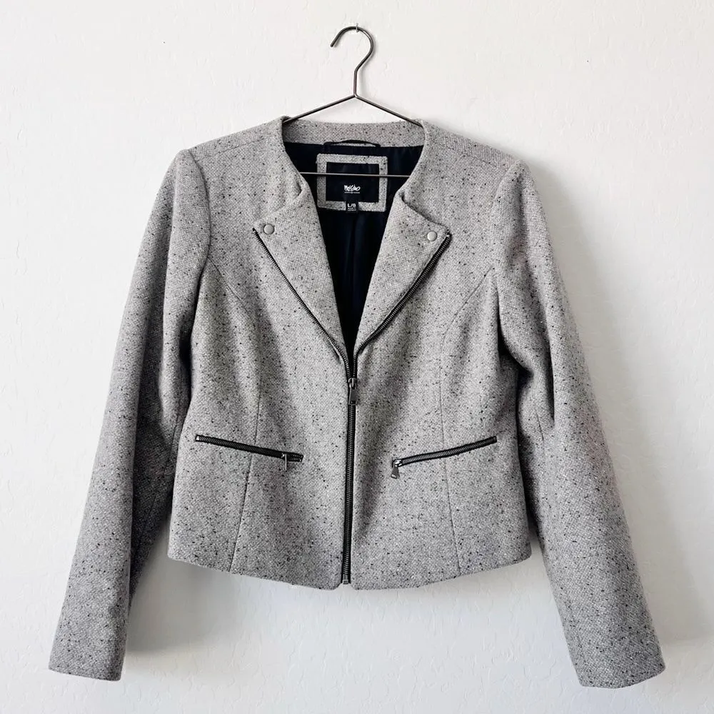 Mossimo Gray Moto Tweed Zip Up Jacket Wool Blend Size L Size L - Image 6