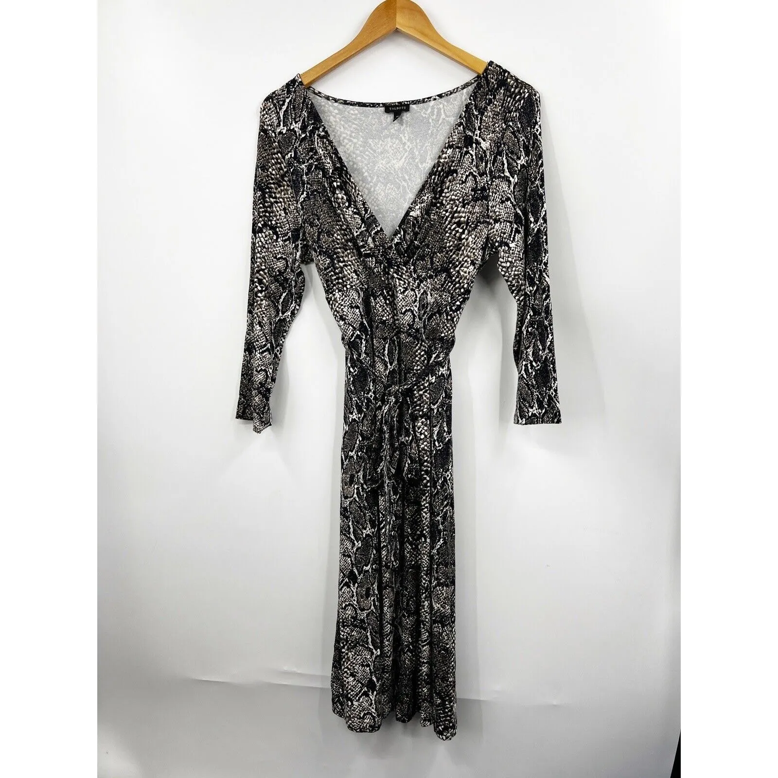 Talbots Women's Faux Wrap Dress‎ V Neck Belt Python Snakeskin Size Medium - Image 2